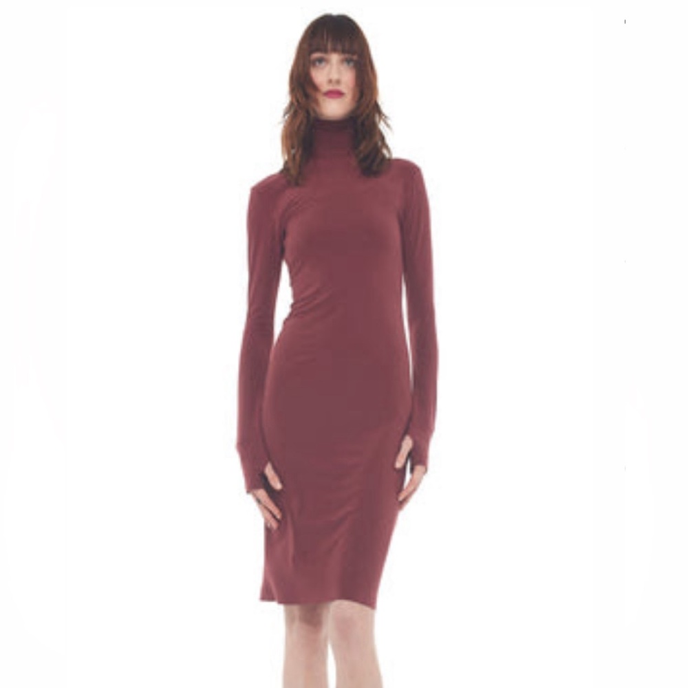 Norma Kamali Super fitted maroon Mockneck dress